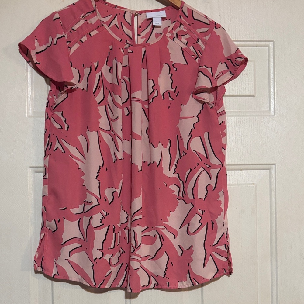 Liz Claiborne Pink Cap Sleeve Blouse with Bib Collar
